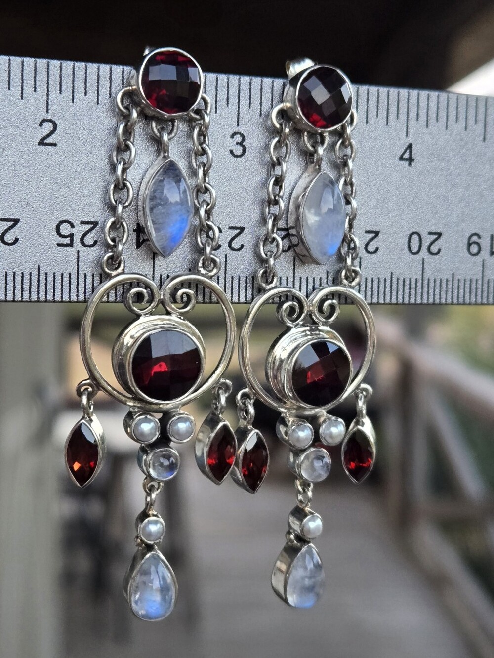 Nicky Butler Garnet & Moonstone 925 Sterling Silver Earrings Designer NB 3" - Picture 5 of 9